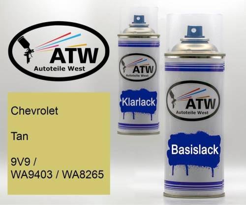 Chevrolet, Tan, 9V9 / WA9403 / WA8265: 400ml Sprühdose + 400ml Klarlack - Set, von ATW Autoteile West.